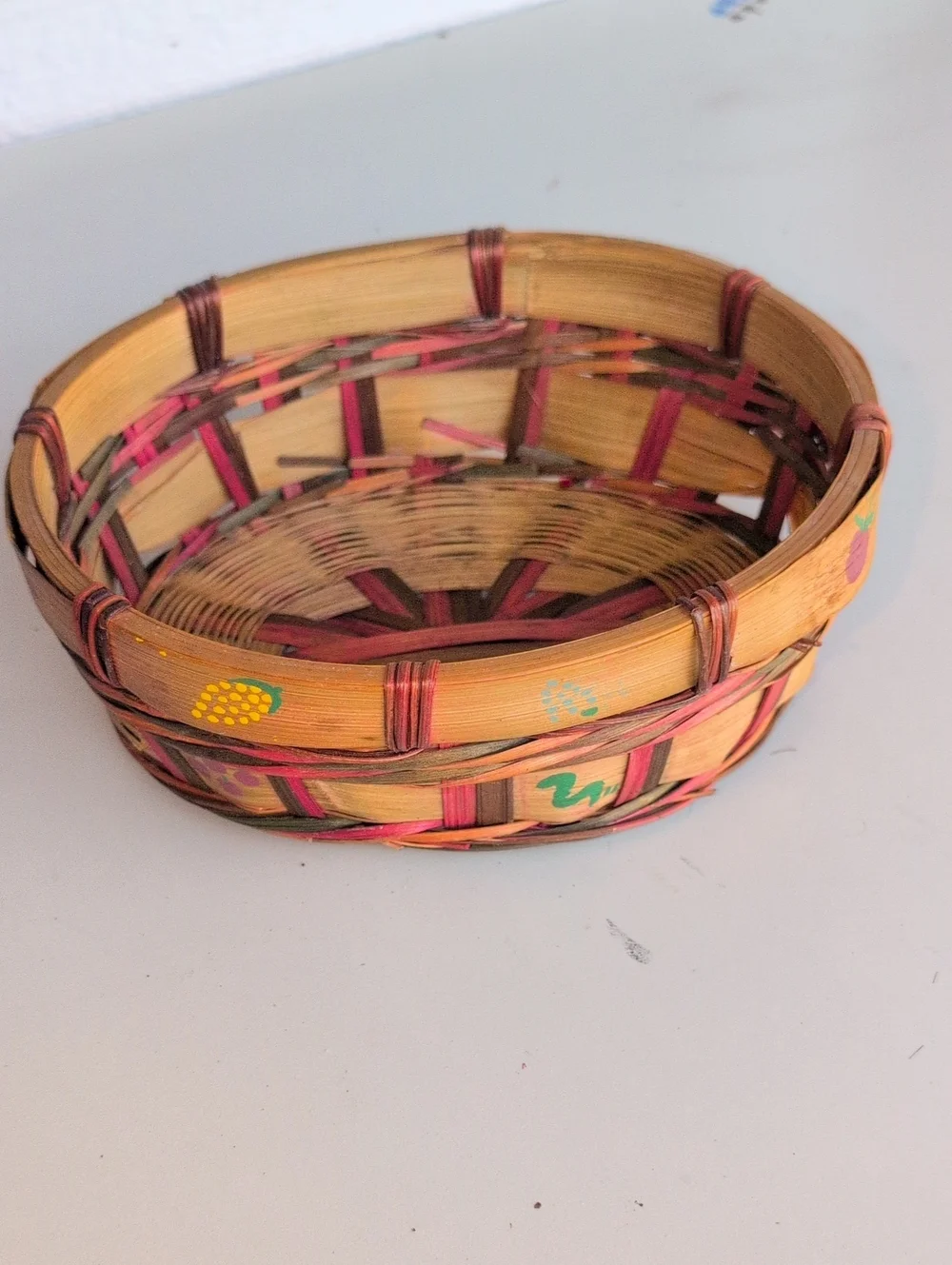 Vintage Lazy Susan Handwoven Natural and Fruit Decorative Wicker Basket(226)